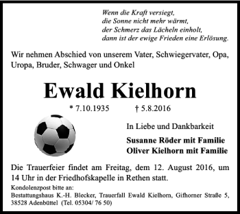 Traueranzeige von Ewald Kielhorn von Braunschweiger Zeitung