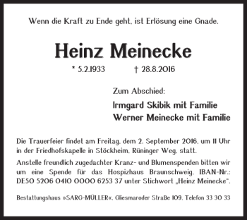 Traueranzeige von Heinz Meinecke von Braunschweiger Zeitung