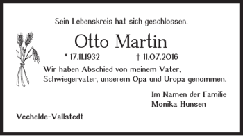 Traueranzeige von Otto Martin von Peiner Nachrichten