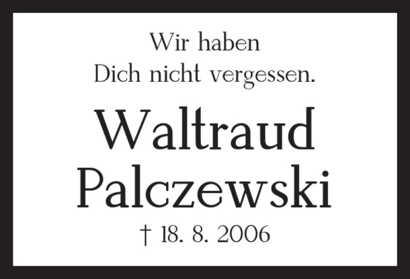 Traueranzeigen Von Waltraud Palczewski | Trauer38.de