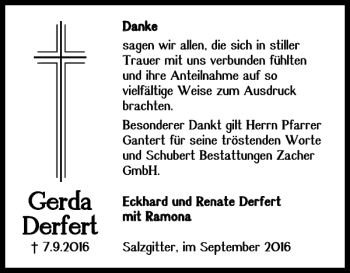 Traueranzeige von Gerda Derfert von Salzgitter Zeitung