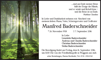 Traueranzeige von Manfred Baderschneider von Braunschweiger Zeitung