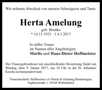 Traueranzeige von Herta Amelung von Salzgitter Zeitung