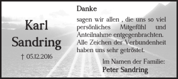 Traueranzeige von Karl Sandring von Helmstedter Nachrichten