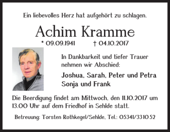 Traueranzeige von Achim Kramme von Salzgitter Zeitung