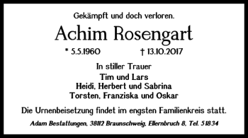 Traueranzeige von Achim Rosengart von Braunschweiger Zeitung