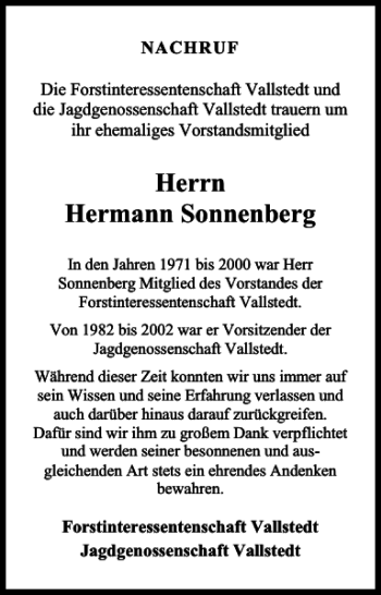 Traueranzeige von Hermann Sonnenberg von Peiner Nachrichten