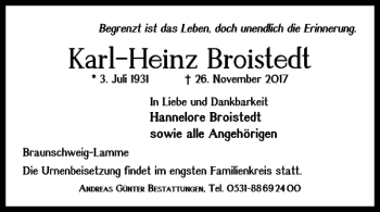 Traueranzeige von Karl-Heinz Broistedt von Braunschweiger Zeitung