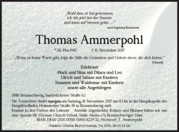 Traueranzeige von Thomas Ammerpohl von Braunschweiger Zeitung