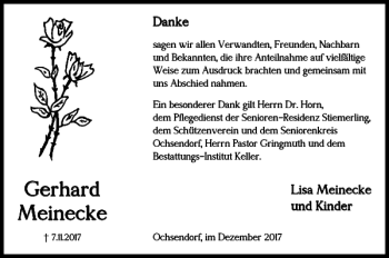 Traueranzeige von Gerhard Meinecke von Helmstedter Nachrichten