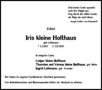 Traueranzeige von Iris kleine Holthaus von Braunschweiger Zeitung