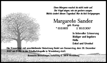 Traueranzeige von Margarete Sander von Peiner Nachrichten