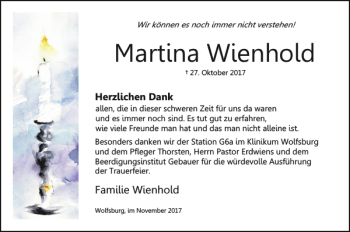 Traueranzeige von Martina Wienhold von Wolfsburger Nachrichten