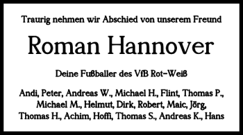 Traueranzeige von Roman Hannover von Braunschweiger Zeitung