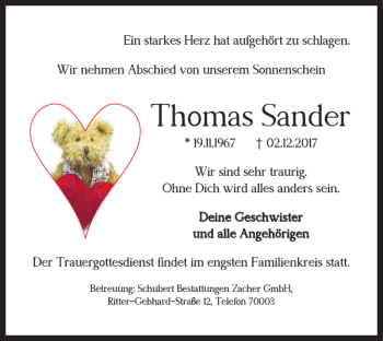 Traueranzeige von Thomas Sander von Salzgitter Zeitung