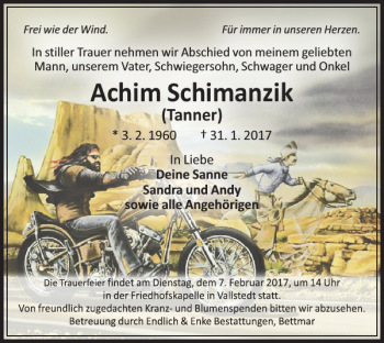 Traueranzeige von Achim Schimanzik von Peiner Nachrichten