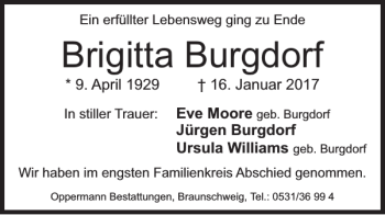 Traueranzeige von Brigitta Burgdorf von Braunschweiger Zeitung