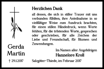 Traueranzeige von Gerda Martin von Salzgitter Zeitung