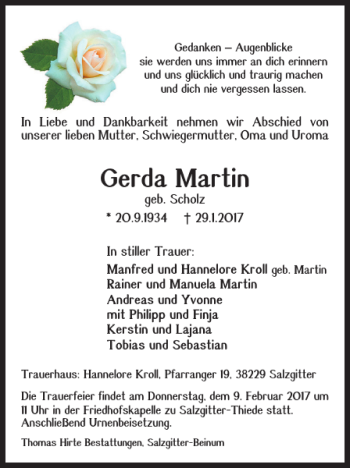 Traueranzeige von Gerda Martin von Salzgitter Zeitung