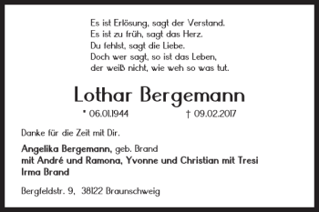 Traueranzeige von Lothar Bergemann von Braunschweiger Zeitung