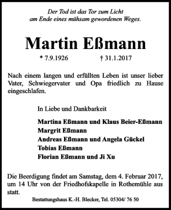 Traueranzeige von Martin Eßmann von Braunschweiger Zeitung