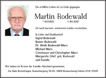 Traueranzeige von Martin Rodewald von Braunschweiger Zeitung