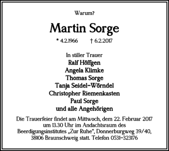 Traueranzeige von Martin Sorge von Braunschweiger Zeitung