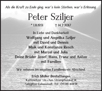 Traueranzeige von Peter Sziljer von Salzgitter Zeitung