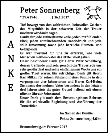 Traueranzeige von Petra Sonnenberg Lüke von Braunschweiger Zeitung