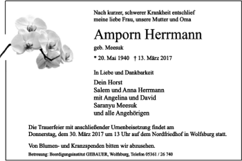 Traueranzeige von Amporn Herrmann von Wolfsburger Nachrichten