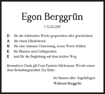 Traueranzeige von Egon Berggrün von Braunschweiger Zeitung