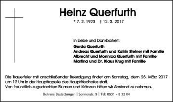 Traueranzeige von Heinz Querfurth von Braunschweiger Zeitung