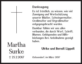 Traueranzeige von Martha Surke von Helmstedter Nachrichten