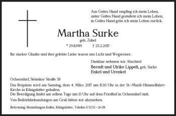 Traueranzeige von Martha Surke von Helmstedter Nachrichten