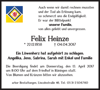 Traueranzeige von Felix Heinze von Braunschweiger Zeitung