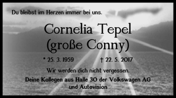 Traueranzeige von Cornelia Tepel große Conny von Helmstedter Nachrichten