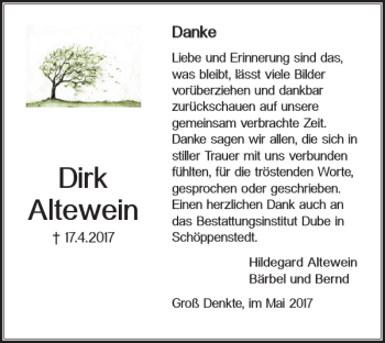 Traueranzeige von Dirk Altewein von Wolfenbütteler Zeitung