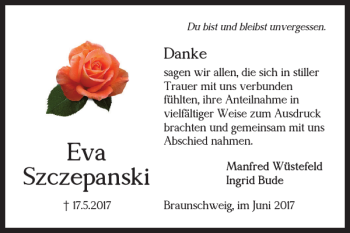 Traueranzeige von Eva Szczepanski von Braunschweiger Zeitung