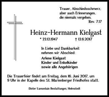 Traueranzeige von Heinz-Hermann Kielgast von Helmstedter Nachrichten