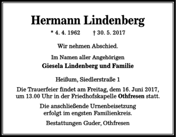 Traueranzeige von Hermann Lindenberg von Salzgitter Zeitung