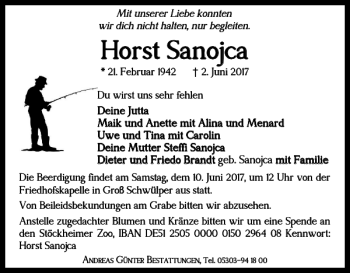 Traueranzeige von Horst Sanojca von Braunschweiger Zeitung