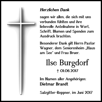 Traueranzeige von Ilse Burgdorf von Salzgitter Zeitung