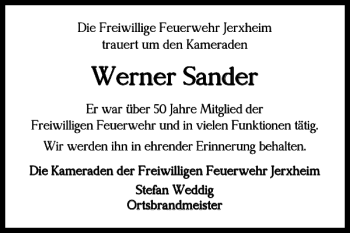 Traueranzeige von Werner Sander von Helmstedter Nachrichten