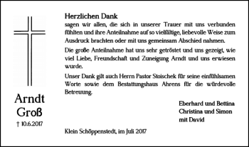 Traueranzeige von Arndt Groß von Wolfenbütteler Zeitung