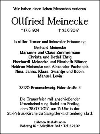 Traueranzeige von Ottfried Meinecke von Salzgitter Zeitung