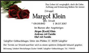 Traueranzeige von Margot Klein von Salzgitter Zeitung