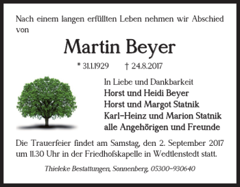 Traueranzeige von Martin Beyer von Braunschweiger Zeitung