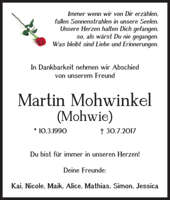 Traueranzeige von Martin Mohwinkel von Wolfenbütteler Zeitung