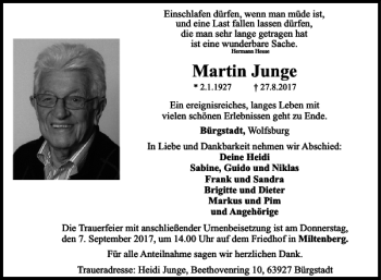 Traueranzeige von Martin Junge von Wolfsburger Nachrichten