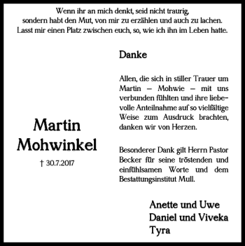 Traueranzeige von Martin Mohwinkel von Wolfenbütteler Zeitung